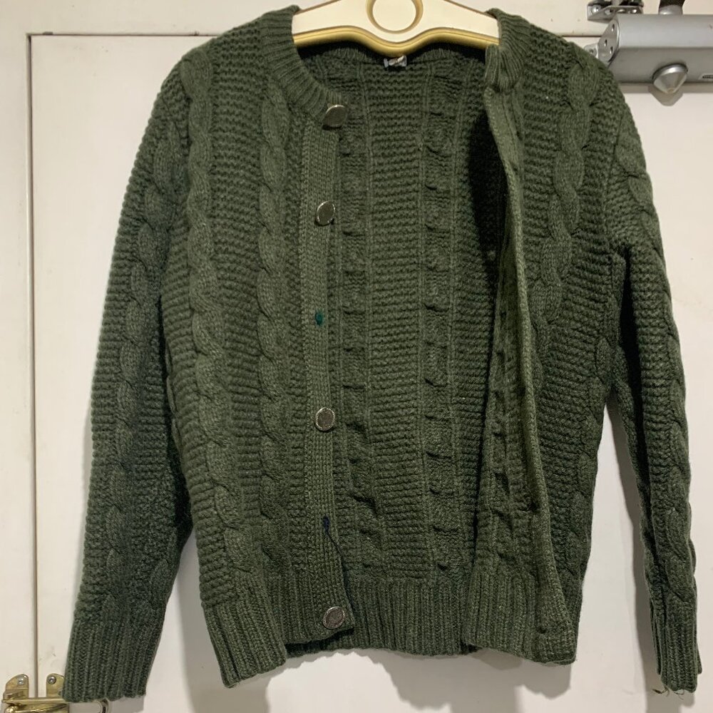 VINTAGE SLIM FITTED HEAVY CABLE KNIT SWEATER CARDIGANS SIZE M